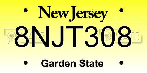 8NJT308 New Jersey License Plate