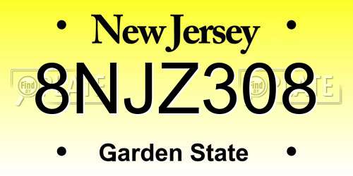 8NJZ308 New Jersey License Plate