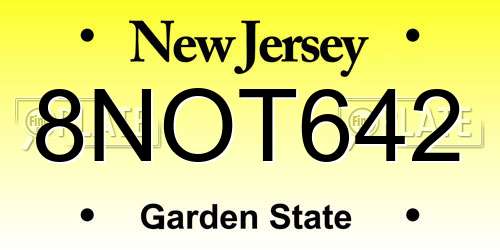 8NOT642 New Jersey License Plate