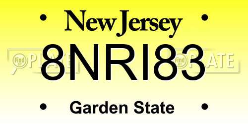 8NRI83 New Jersey License Plate