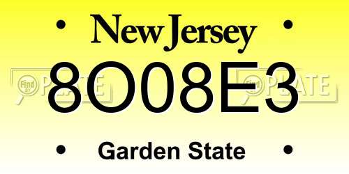 8O08E3 New Jersey License Plate