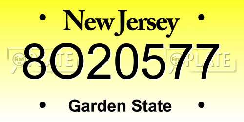 8O20577 New Jersey License Plate