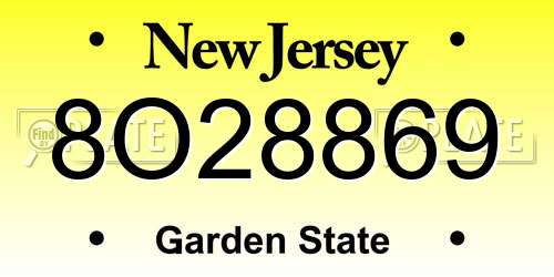8O28869 New Jersey License Plate