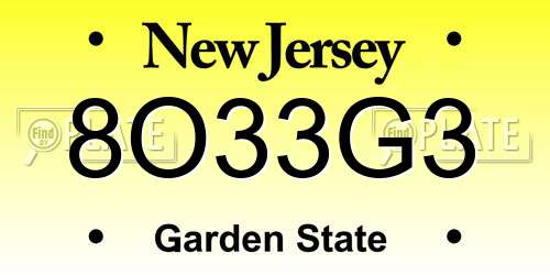 8O33G3 New Jersey License Plate