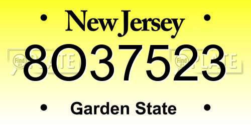 8O37523 New Jersey License Plate