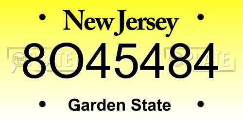 8O45484 New Jersey License Plate