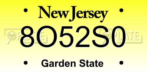 8O52S0 New Jersey License Plate