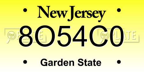 8O54C0 New Jersey License Plate