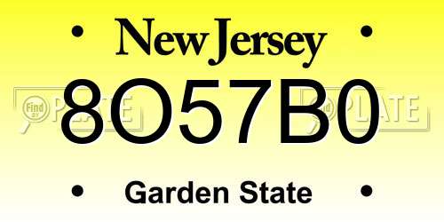 8O57B0 New Jersey License Plate