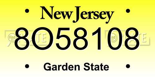 8O58108 New Jersey License Plate