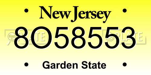 8O58553 New Jersey License Plate