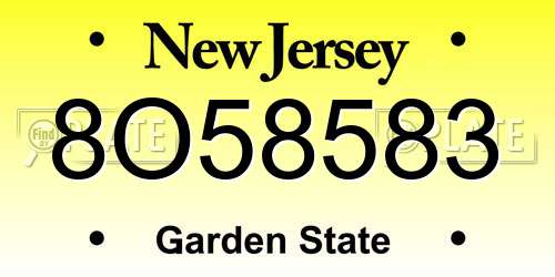 8O58583 New Jersey License Plate