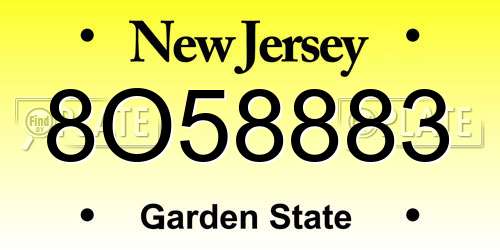 8O58883 New Jersey License Plate