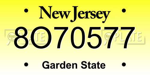 8O70577 New Jersey License Plate