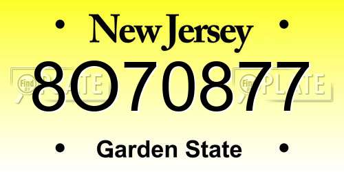 8O70877 New Jersey License Plate