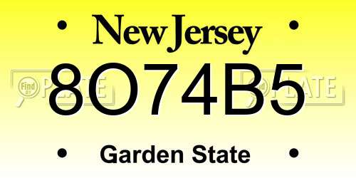 8O74B5 New Jersey License Plate