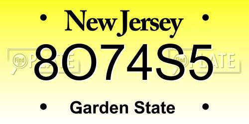 8O74S5 New Jersey License Plate