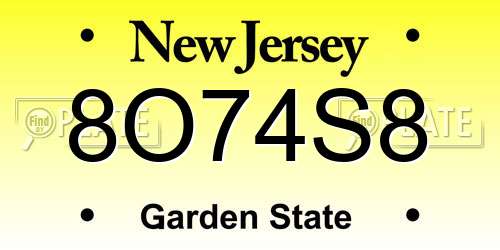 8O74S8 New Jersey License Plate