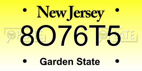 8O76T5 New Jersey License Plate
