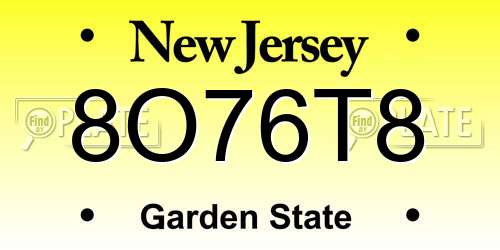 8O76T8 New Jersey License Plate