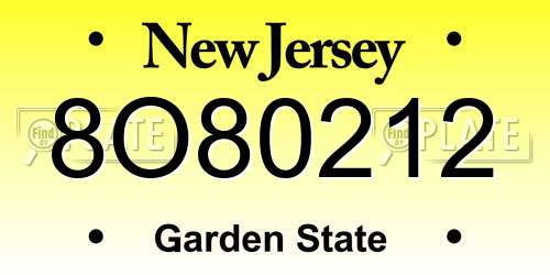 8O80212 New Jersey License Plate