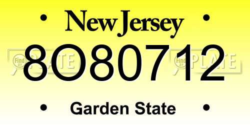 8O80712 New Jersey License Plate