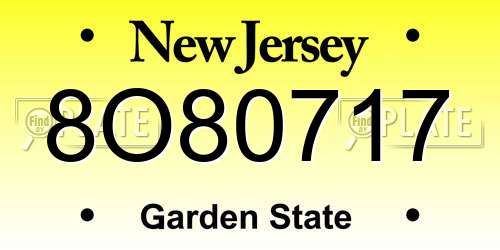 8O80717 New Jersey License Plate