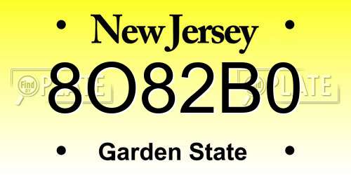 8O82B0 New Jersey License Plate