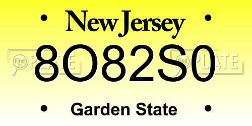 8O82S0 New Jersey License Plate