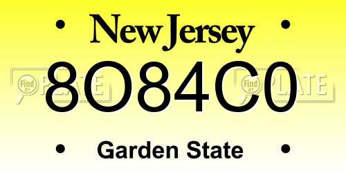 8O84C0 New Jersey License Plate