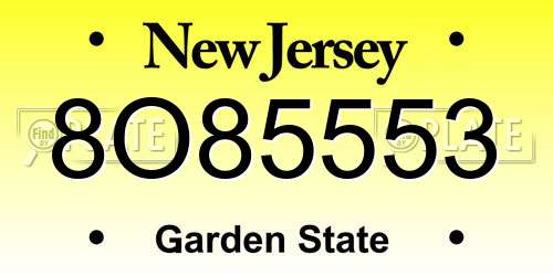 8O85553 New Jersey License Plate