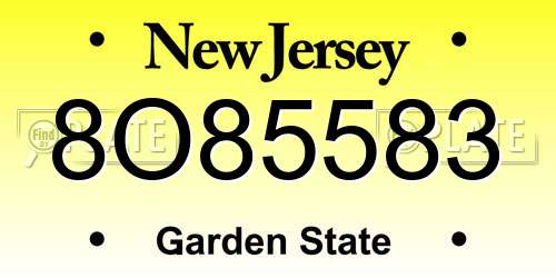 8O85583 New Jersey License Plate