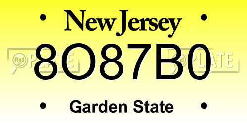 8O87B0 New Jersey License Plate