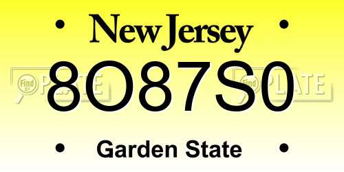 8O87S0 New Jersey License Plate