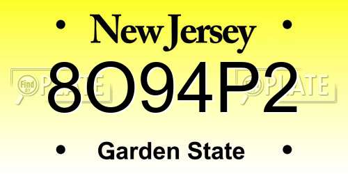 8O94P2 New Jersey License Plate