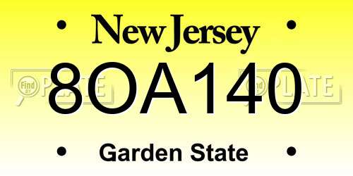 8OA140 New Jersey License Plate