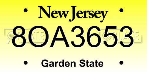 8OA3653 New Jersey License Plate
