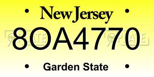 8OA4770 New Jersey License Plate