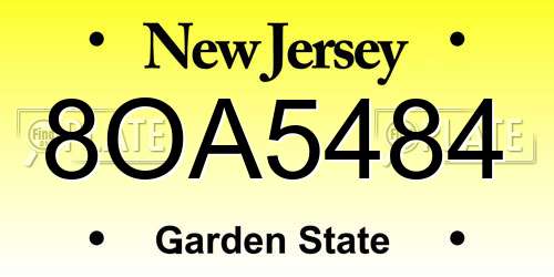 8OA5484 New Jersey License Plate