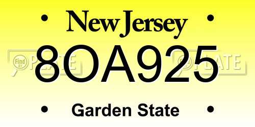 8OA925 New Jersey License Plate