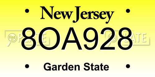 8OA928 New Jersey License Plate