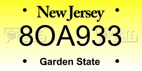 8OA933 New Jersey License Plate