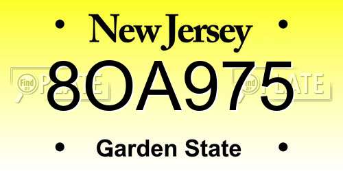 8OA975 New Jersey License Plate