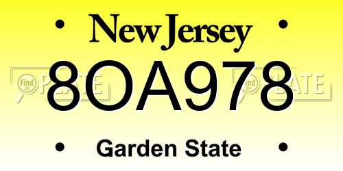 8OA978 New Jersey License Plate