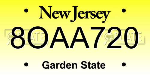 8OAA720 New Jersey License Plate