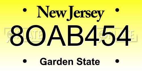8OAB454 New Jersey License Plate