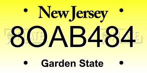 8OAB484 New Jersey License Plate