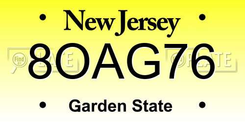 8OAG76 New Jersey License Plate