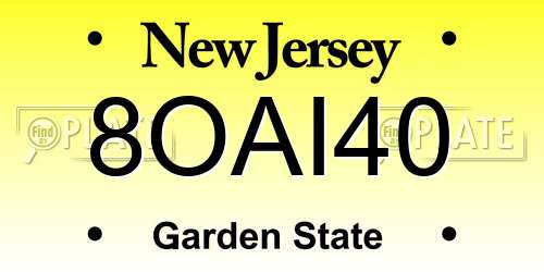 8OAI40 New Jersey License Plate