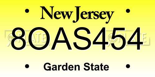 8OAS454 New Jersey License Plate
